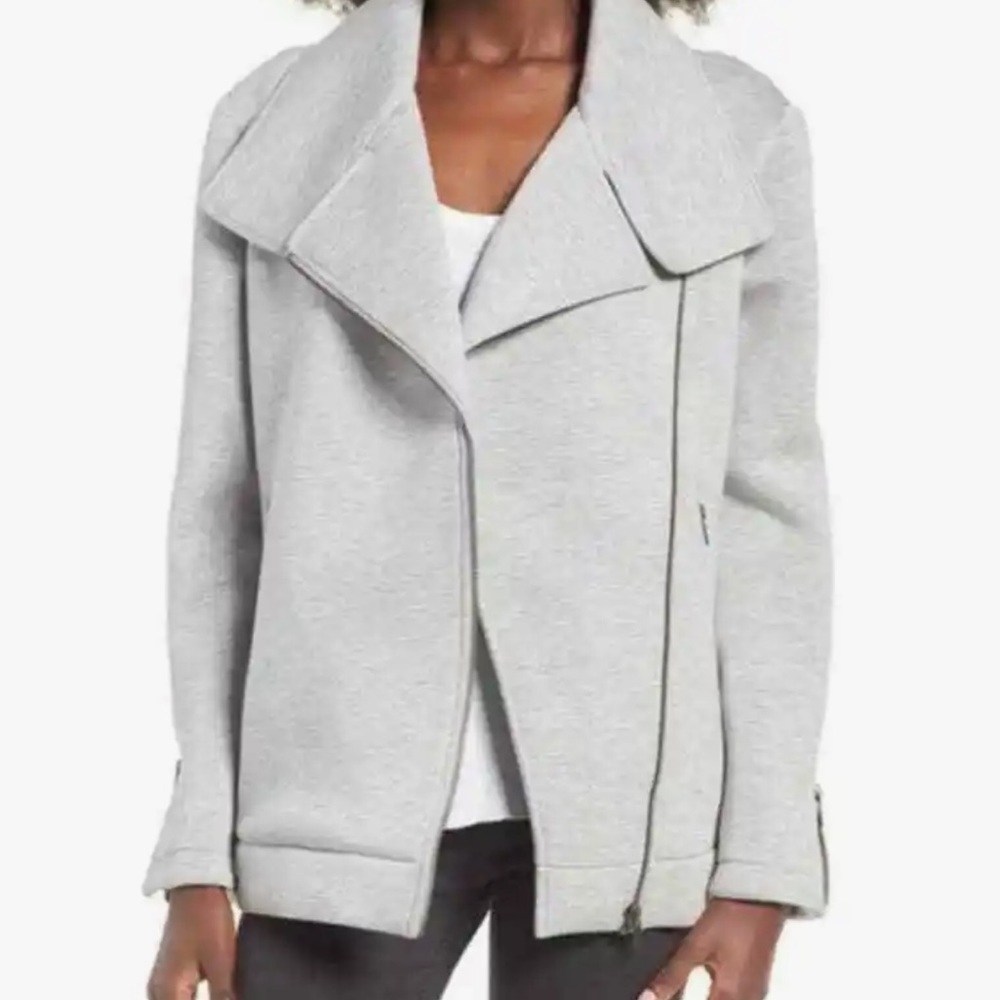Leith gray asymmetrical zip up scuba jacket woman’s size small